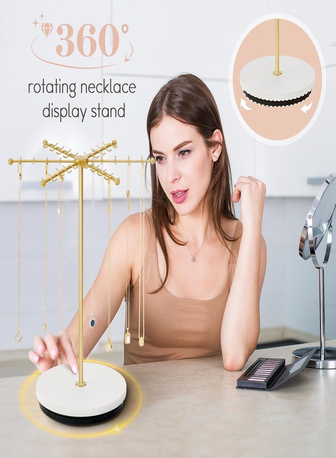 Poyilooo Necklace Holder Jewelry Stand, Rotating Necklace Holder Organizer with 48 Hooks for Necklace Earring Keychains Bracelet Display Stand, Metal Necklace Tree Stand -Christmas Gifts (Gold) - Image 4