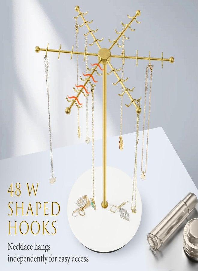 Poyilooo Necklace Holder Jewelry Stand, Rotating Necklace Holder Organizer with 48 Hooks for Necklace Earring Keychains Bracelet Display Stand, Metal Necklace Tree Stand -Christmas Gifts (Gold) - Image 3