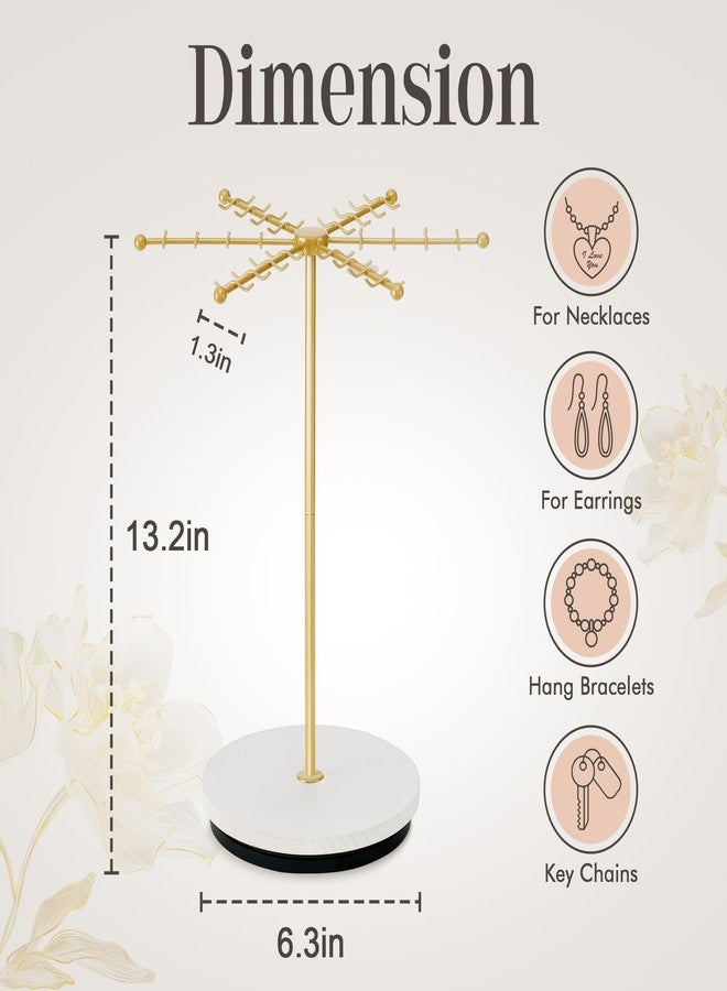 Poyilooo Necklace Holder Jewelry Stand, Rotating Necklace Holder Organizer with 48 Hooks for Necklace Earring Keychains Bracelet Display Stand, Metal Necklace Tree Stand -Christmas Gifts (Gold) - Image 2