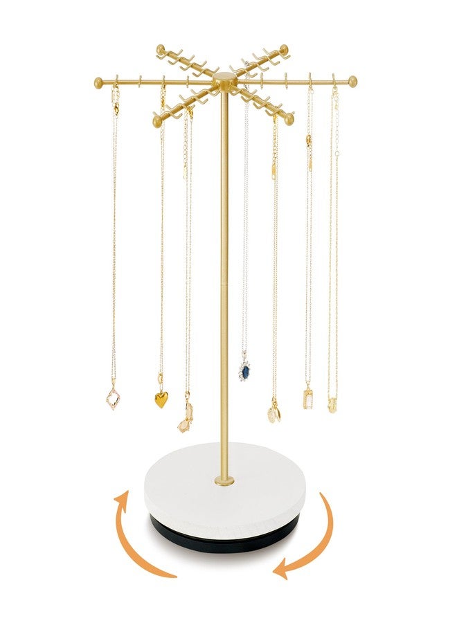 Poyilooo Necklace Holder Jewelry Stand, Rotating Necklace Holder Organizer with 48 Hooks for Necklace Earring Keychains Bracelet Display Stand, Metal Necklace Tree Stand -Christmas Gifts (Gold) - Image 1