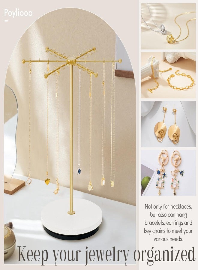 Poyilooo Necklace Holder Jewelry Stand, Rotating Necklace Holder Organizer with 48 Hooks for Necklace Earring Keychains Bracelet Display Stand, Metal Necklace Tree Stand -Christmas Gifts (Gold) - Image 5