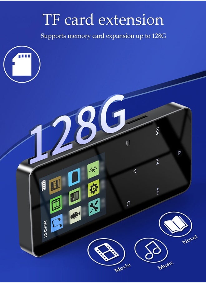 MP3 Player With Bluetooth，Full Touch Screen Music Player，Multifunctional Lossless Sound Music Player，With Hifi Speaker And Fm Radio，Equipped With Headphones And Data Cable，Ideal For Sports And Travel，4GB