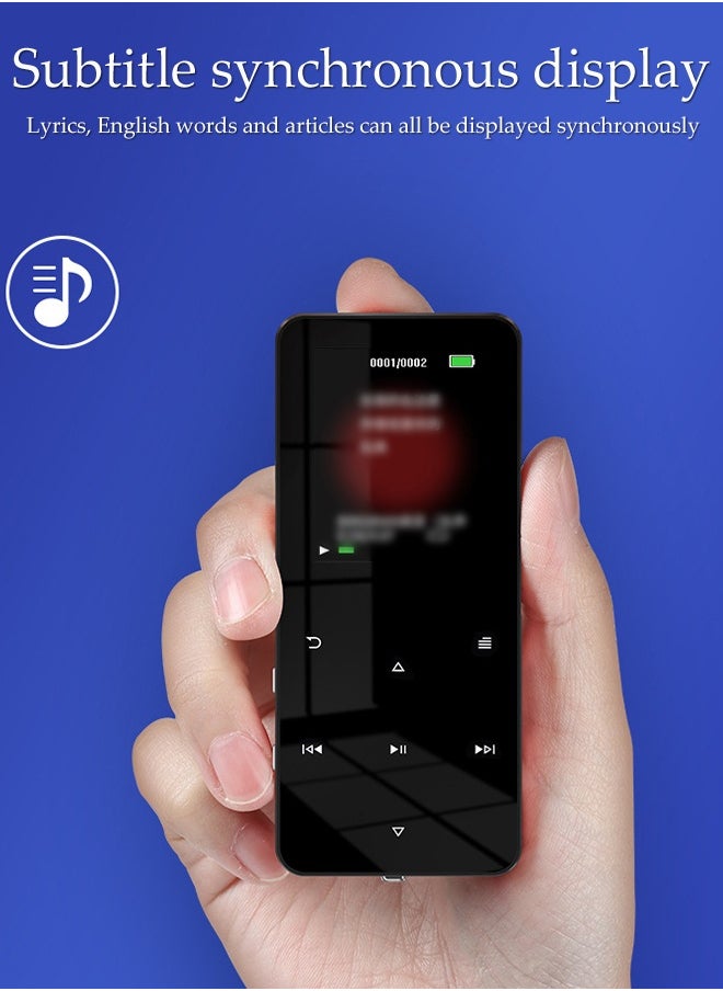 MP3 Player With Bluetooth，Full Touch Screen Music Player，Multifunctional Lossless Sound Music Player，With Hifi Speaker And Fm Radio，Equipped With Headphones And Data Cable，Ideal For Sports And Travel，4GB
