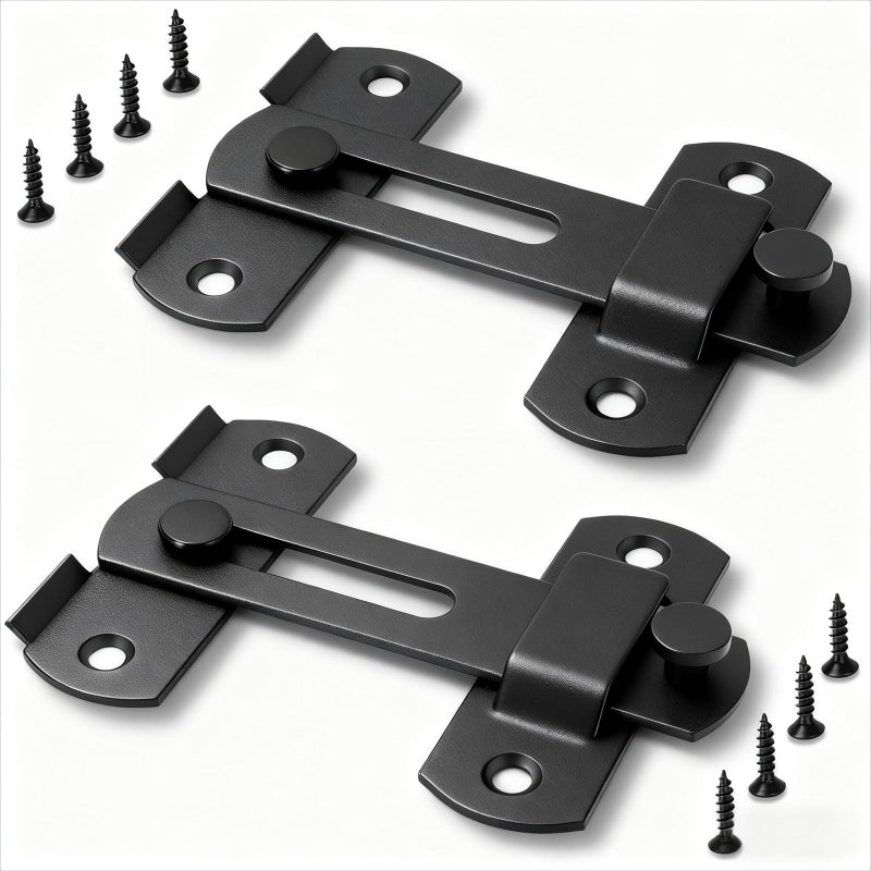 GuoluvSoo 2 Pack Black Barn Door Lock, Premium 4-Inchâ€‹â€‹ Sliding Barn Door Latch with Easy Installation, Rust & Scratch-Resistant, Door Latches Hardware for Barn, Bathroom, Garage, Cabinet - Image 1