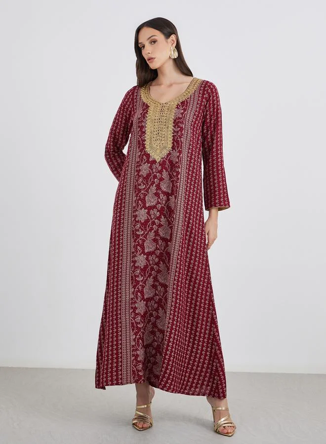 Maxim Creation Maxim Creation Golden Jari Thread V Neck Jalabiya
