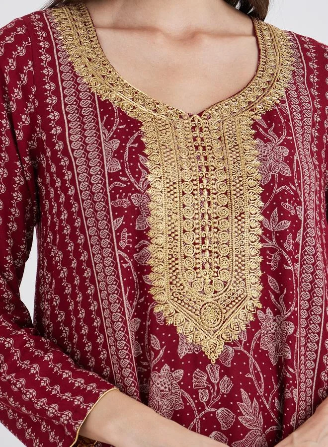 Maxim Creation Maxim Creation Golden Jari Thread V Neck Jalabiya