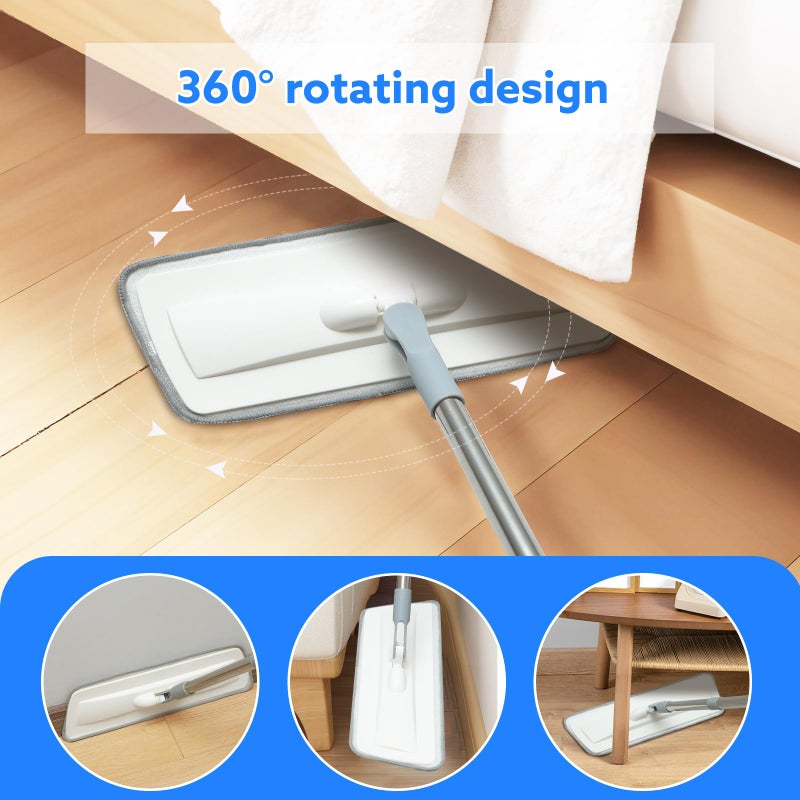 wlich Microfiber Mop for Cleaning Floors,55 Inch Extendable Flat Mop with 4 Reusable Washable Pads, 1 hook, 1 wall piece, and 1 scraper, Wet Dry and Dust Mops for Bathroom Kitchen, Floor,Ceramic Tiles - Image 4