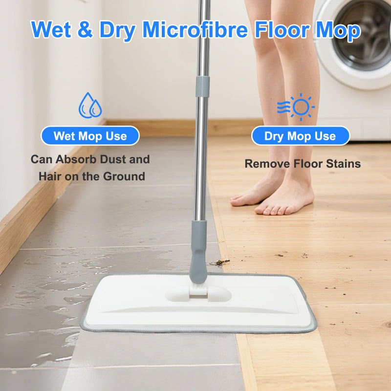 wlich Microfiber Mop for Cleaning Floors,55 Inch Extendable Flat Mop with 4 Reusable Washable Pads, 1 hook, 1 wall piece, and 1 scraper, Wet Dry and Dust Mops for Bathroom Kitchen, Floor,Ceramic Tiles - Image 3