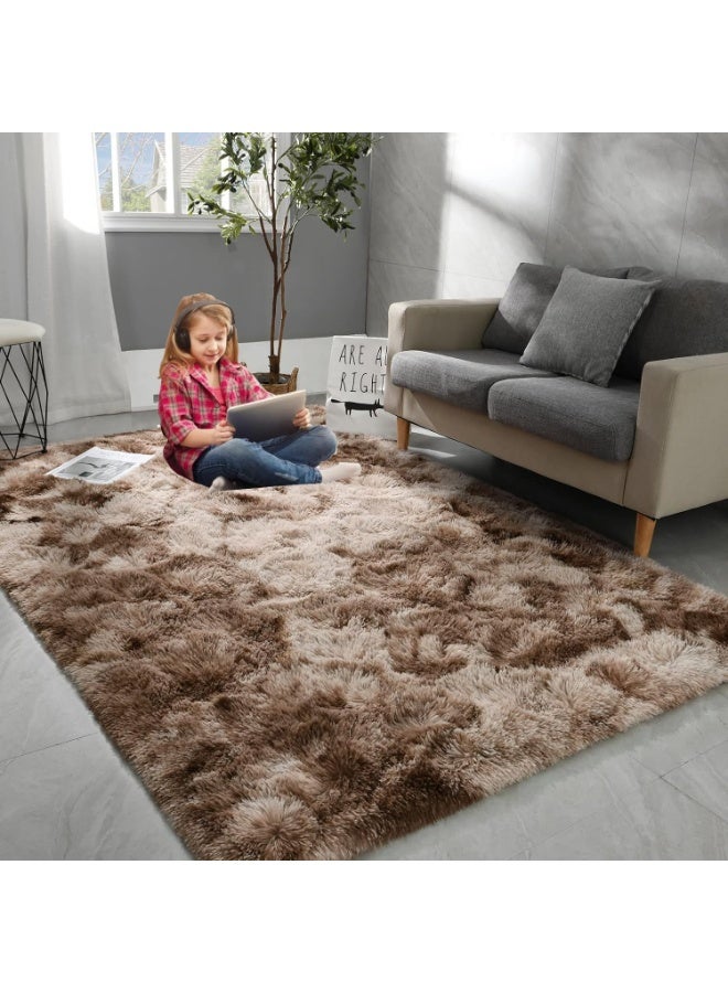 LIODUX Ultra Soft Modern Area Rugs, Indoor Fluffy Living Room Carpets, Non-Slip Bedroom Home Decor Rug, Washable Furry Throw Rugs for Kids Room Decoration (Coffee, 200x400CM) - Image 1