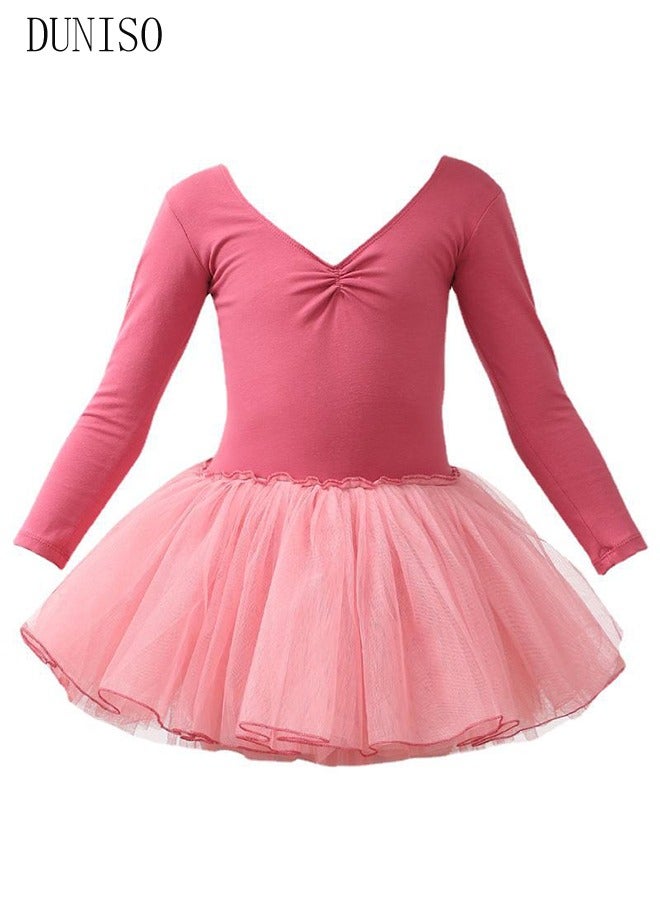 DUNISO Girls Ballet Dresses Leotards with Skirt Dance Dress Long sleeve Ballerina Tutu Outfit Cotton Dress Ballet Skirt Mini Skirt Princess Dresses Dance Wear Clothes for Little Girl - Image 2
