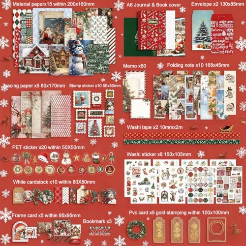 OFIFO® Christmas Scrapbooking Gift Box Set, Retro Santa Claus Themed A6 Notebook DIY Scrapbook Journaling Set, Includes Washi Tape, Themed Stickers, Sticky Notes, Supplies-Christmas Gift - Image 2
