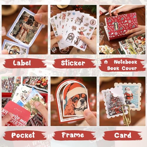 OFIFO® Christmas Scrapbooking Gift Box Set, Retro Santa Claus Themed A6 Notebook DIY Scrapbook Journaling Set, Includes Washi Tape, Themed Stickers, Sticky Notes, Supplies-Christmas Gift - Image 4