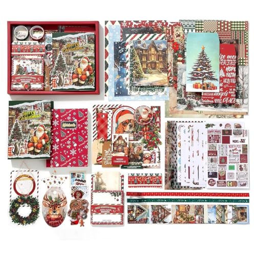 OFIFO® Christmas Scrapbooking Gift Box Set, Retro Santa Claus Themed A6 Notebook DIY Scrapbook Journaling Set, Includes Washi Tape, Themed Stickers, Sticky Notes, Supplies-Christmas Gift - Image 1