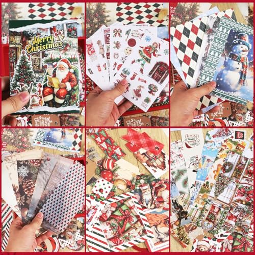 OFIFO® Christmas Scrapbooking Gift Box Set, Retro Santa Claus Themed A6 Notebook DIY Scrapbook Journaling Set, Includes Washi Tape, Themed Stickers, Sticky Notes, Supplies-Christmas Gift - Image 5