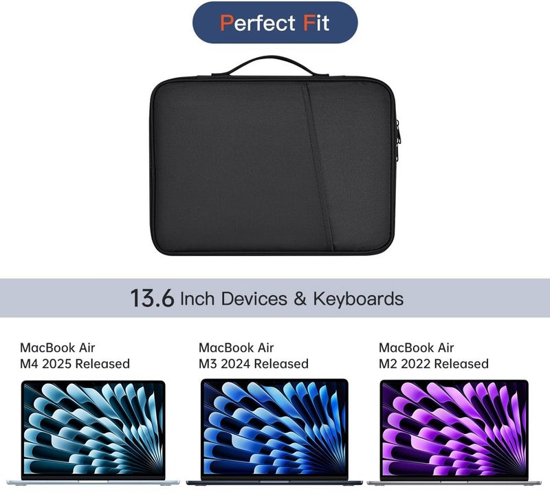 CASEDAO 13 Inch Laptop Carrying Sleeve for 2026 2025 Apple MacBook Air 13 Inch Laptop with M5 M4 chip A3449 A3240, MacBook Air 13.6" M3 A3113 2024 / M2 A2681 Protective Bag Case with Handle Pocket - Black - Image 3