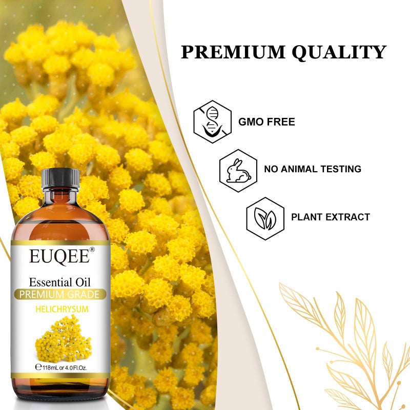 EUQEE Helichrysum Essential Oil 4 oz/118 ml Large Bottle Premium Helichrysum Oil with Glass Dropper - Great for Diffusers, Humidifier, Candle & Soap Making - Image 3
