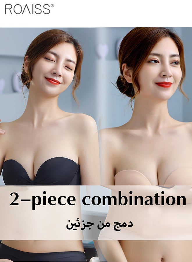roaiss Women's Strapless Non Slip Bra 2-Piece Gathered Strapless Dress Bra Front Opening And Closing Design With Shoulder Strap Invisible Bra - Image 4