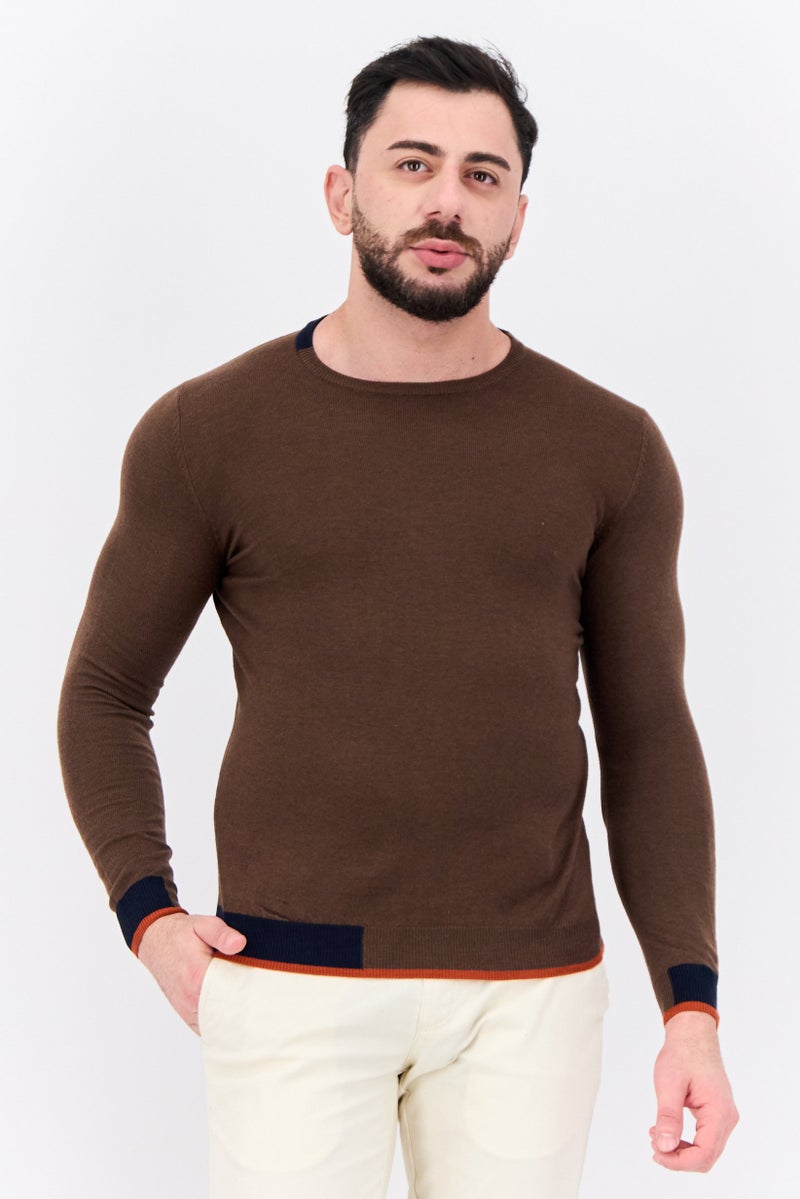 Sorbino Men Crew Neck Long Sleeve Textured Sweater, Brown  - Image 1