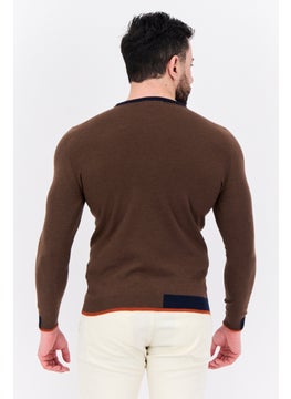Sorbino Men Crew Neck Long Sleeve Textured Sweater, Brown  - Image 3