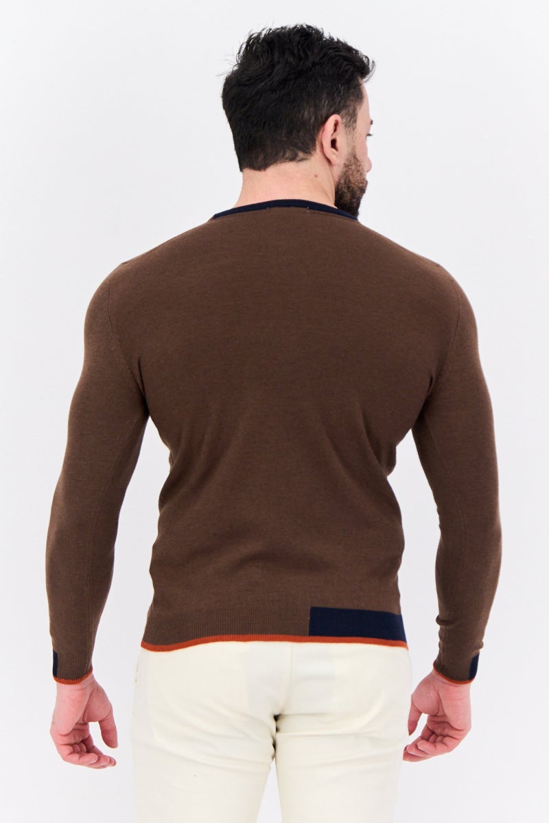 Sorbino Men Crew Neck Long Sleeve Textured Sweater, Brown  - Image 3