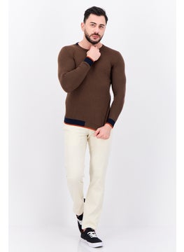 Sorbino Men Crew Neck Long Sleeve Textured Sweater, Brown  - Image 4