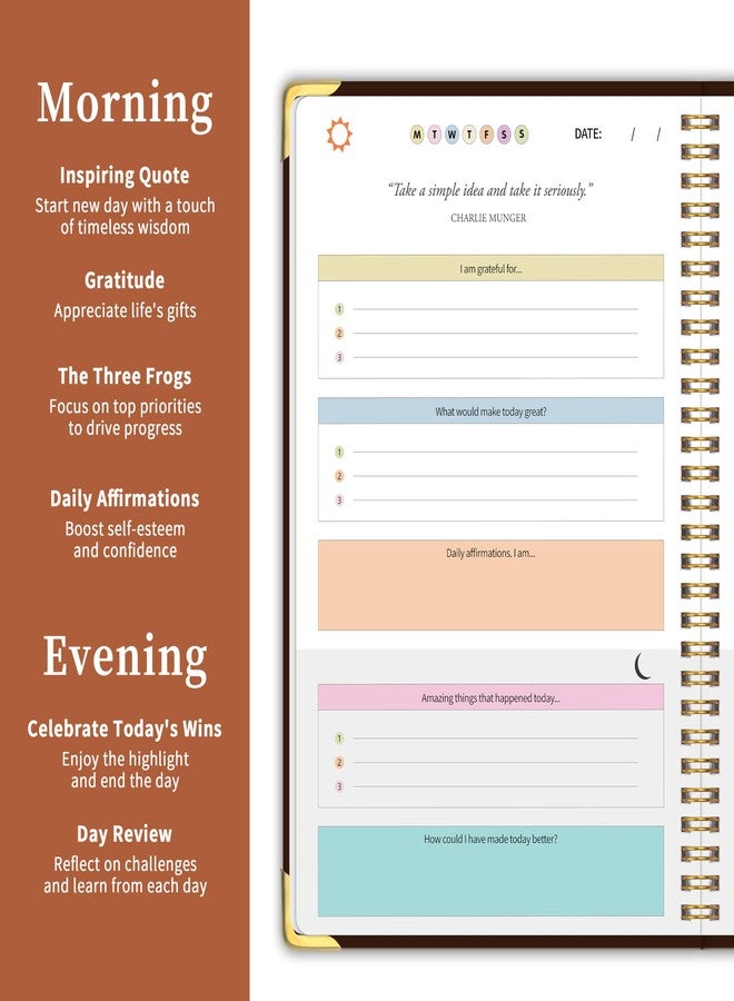 Kamoy The Gratitude Journal for Women＆Men - 5 Minute Gratitude Practice with Inspiring Prompts & Quotes for More Happiness, Affirmation, Mindfulness, Reflection & Self Care - Daily Happiness Journal for Women＆Men - Brown - Image 4