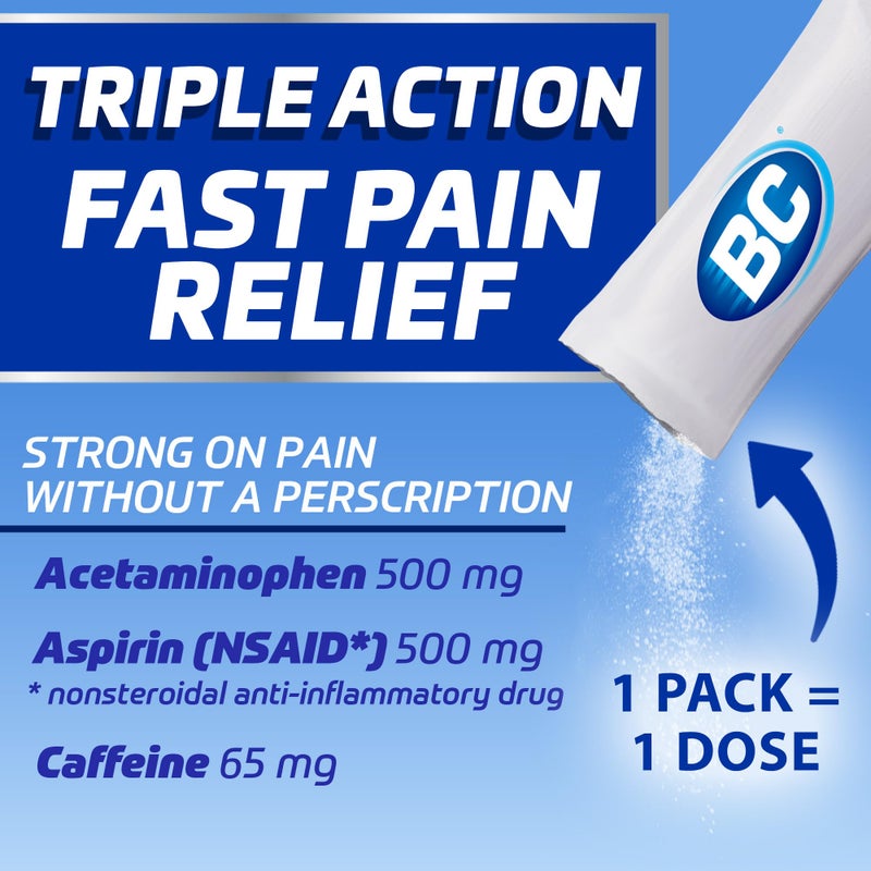 BC MAX Strength Fast Pain Relief Powder, Lemonade Flavor Aspirin 500mg and Acetaminophen 500mg Dissolve Packs, 16 Count - Image 2