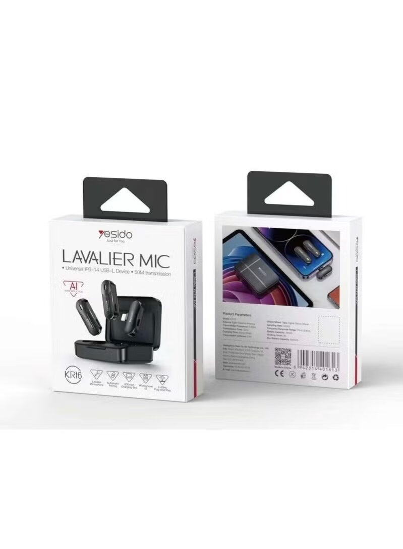 Yesido KR16 Wireless Lavalier Microphone – Clip-On Omni-Directional Mic for Studio-Quality Sound, Noise Reduction, Long Battery Life & Stable Wireless Recording for Podcasts and Videos - Image 2