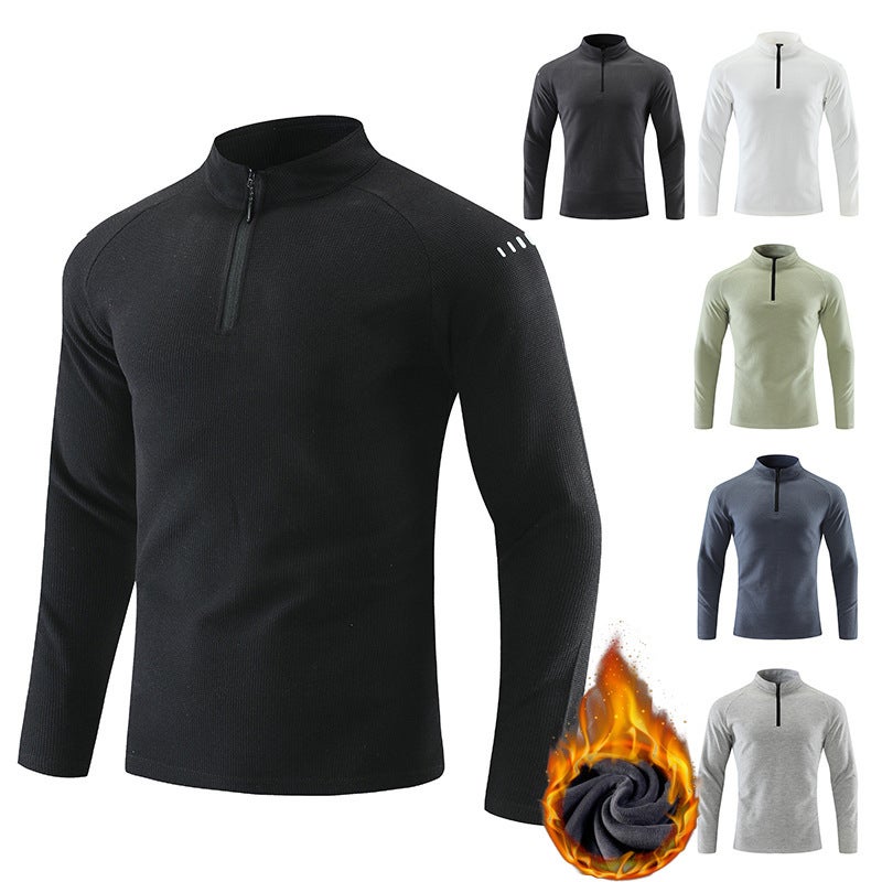 Half-Zip Boys' Long-Sleeved T-Shirt Men'S Breathable Elastic Outdoor Sports Casual Tops Men'S Velvet Style - Image 2