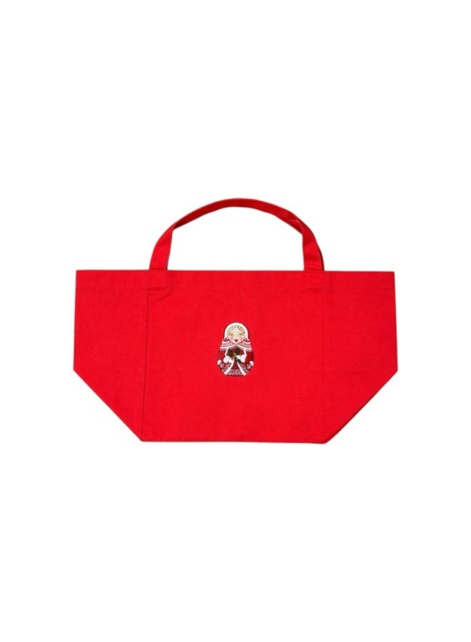 MOMO FOR HOME Red 100% Cotton Shopping Bag with Matryoshka Design, Reusable Tote Bag for Women - Image 1