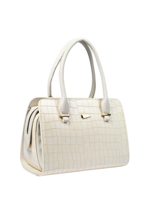 Classic crocodile-textured handbag -beige