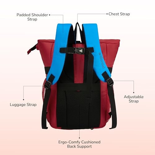 Provogue Vaulta 30 litres everyday backpack with 15.6 inch laptop compartment for men and women in Rage Red, stylish contemporary daily use college, office and outdoor bag | With organiser - Image 3