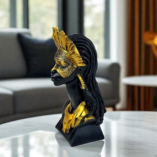 Bianco Masked Sun-Crown African Tribal Lady Bust Polyresin Showpiece 25cm Black & Gold Figurine Decorative Statue for Home Décor Living-Room Office Table Shelf Gift Collectible Decorative Showpiece - Image 2