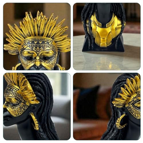 Bianco Masked Sun-Crown African Tribal Lady Bust Polyresin Showpiece 25cm Black & Gold Figurine Decorative Statue for Home Décor Living-Room Office Table Shelf Gift Collectible Decorative Showpiece - Image 5