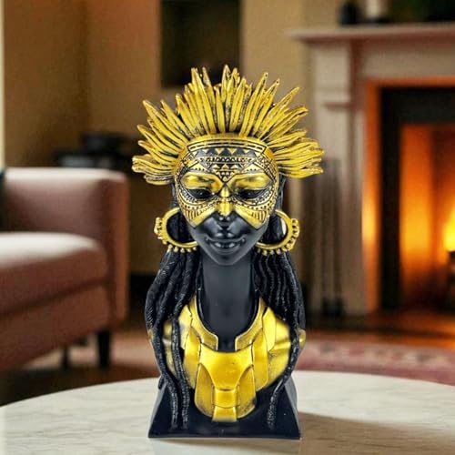 Bianco Masked Sun-Crown African Tribal Lady Bust Polyresin Showpiece 25cm Black & Gold Figurine Decorative Statue for Home Décor Living-Room Office Table Shelf Gift Collectible Decorative Showpiece - Image 1