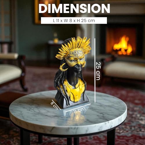 Bianco Masked Sun-Crown African Tribal Lady Bust Polyresin Showpiece 25cm Black & Gold Figurine Decorative Statue for Home Décor Living-Room Office Table Shelf Gift Collectible Decorative Showpiece - Image 4