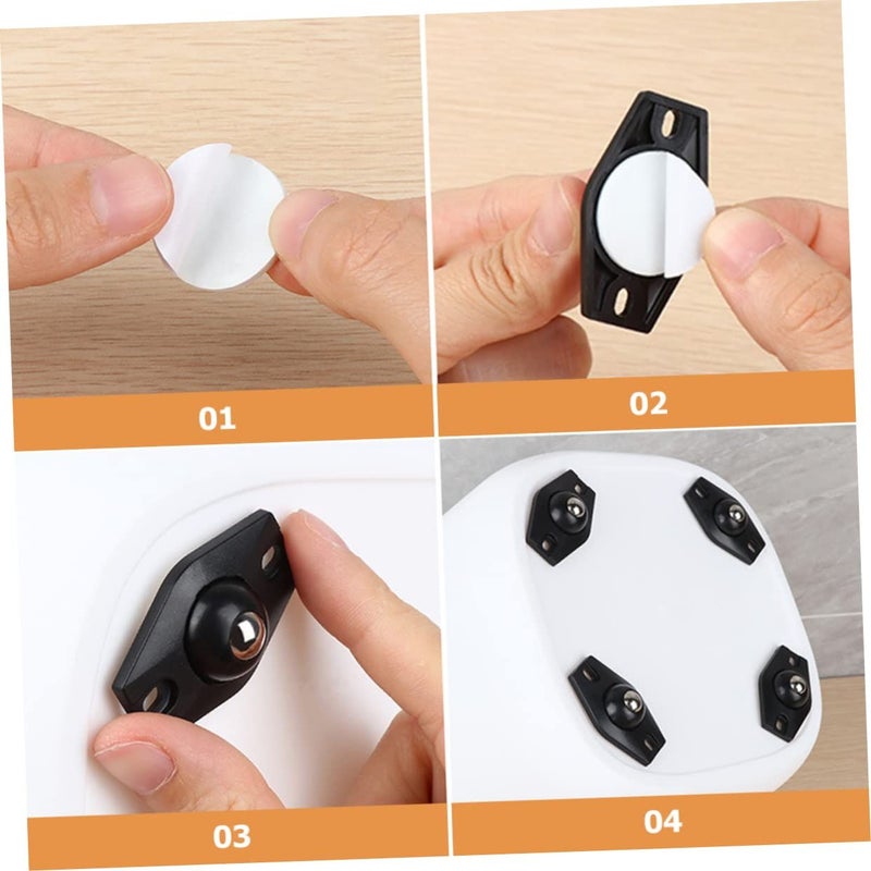 4 Sets Mini Caster Wheels Adhesive Stainless Steel For Storage Box 8 Pieces Each - Image 3