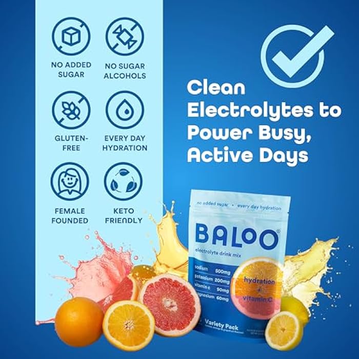 Baloo Clean Electrolytes Powder Packets - No Added Sugar - Hydration Packets with Real Fruit & Unrefined Sea Salt - Magnesium, Potassium & VIT C for Daily Clean Hydration - Variety Pack - 15ct - Image 4