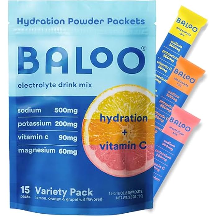 Baloo Clean Electrolytes Powder Packets - No Added Sugar - Hydration Packets with Real Fruit & Unrefined Sea Salt - Magnesium, Potassium & VIT C for Daily Clean Hydration - Variety Pack - 15ct - Image 1