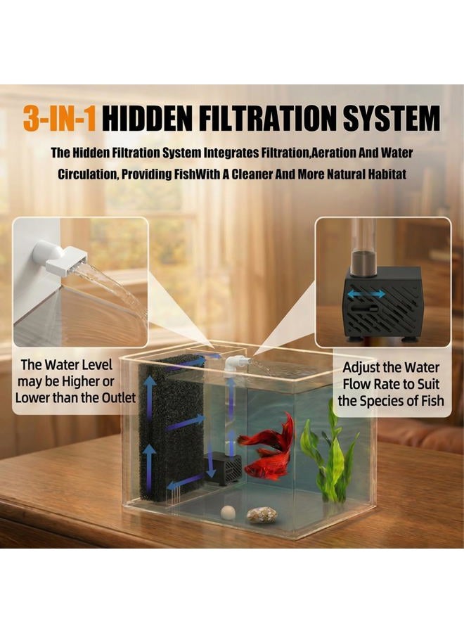 Vehipa 2.9 L Small Betta Aquarium Complete Set, Nano Aquarium Made of Acrylic with Filter, LED Light, Pump, Ideal for Small Fish, Shrimp, and Plants (White) - Image 3