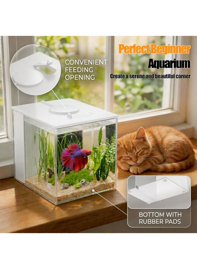 Vehipa 2.9 L Small Betta Aquarium Complete Set, Nano Aquarium Made of Acrylic with Filter, LED Light, Pump, Ideal for Small Fish, Shrimp, and Plants (White) - Image 4