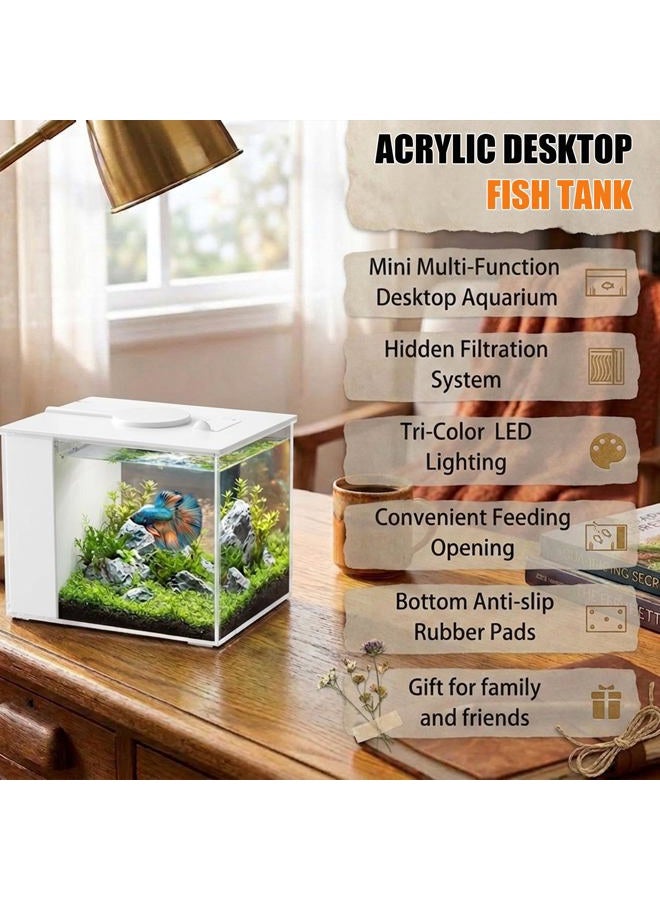 Vehipa 2.9 L Small Betta Aquarium Complete Set, Nano Aquarium Made of Acrylic with Filter, LED Light, Pump, Ideal for Small Fish, Shrimp, and Plants (White) - Image 2