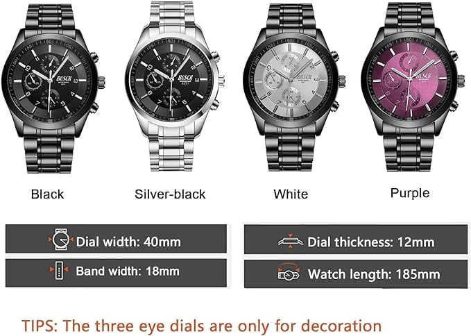 BOSCK Men's Casual Business Watches, Fashion Sport Wristwatches with Stainless Steel Band, 30M Waterproof Quartz Watches - Image 4