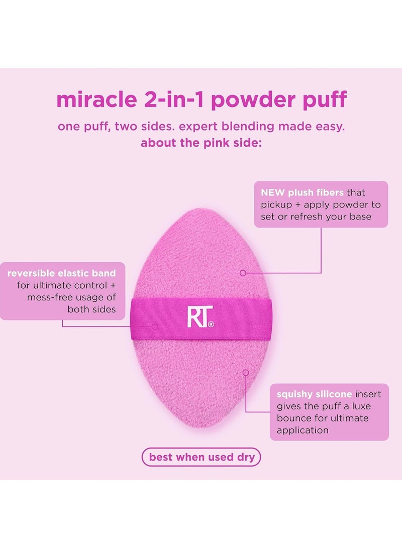 REAL TECHNIQUES Miracle 2-In-1 Powder Puff, Dual-Sided Makeup Blending Puff, Reversible Elastic Band, Precision Makeup Sponge & Powder Puff, For Liquid, Cream & Powder Products, 1 Count Multicolor - Image 3