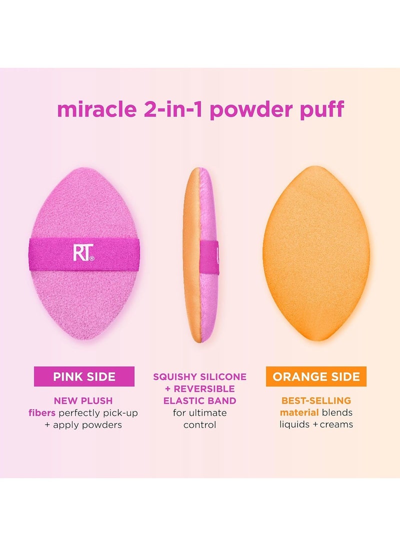 REAL TECHNIQUES Miracle 2-In-1 Powder Puff, Dual-Sided Makeup Blending Puff, Reversible Elastic Band, Precision Makeup Sponge & Powder Puff, For Liquid, Cream & Powder Products, 1 Count Multicolor - Image 2