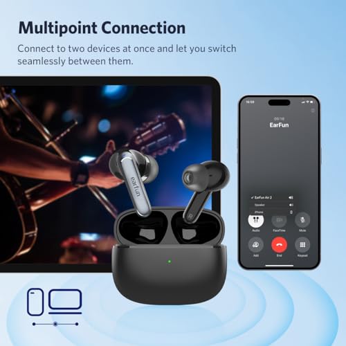 EarFun Air 2 Wireless Earbuds, 10mm Drivers with LDAC Bluetooth Earbuds, Hi-Res Audio, Bluetooth 5.3 with Multipoint Connection, 4 Mics, Wireless Charging, 40H Playtime, App Customization, IPX7 - Image 5