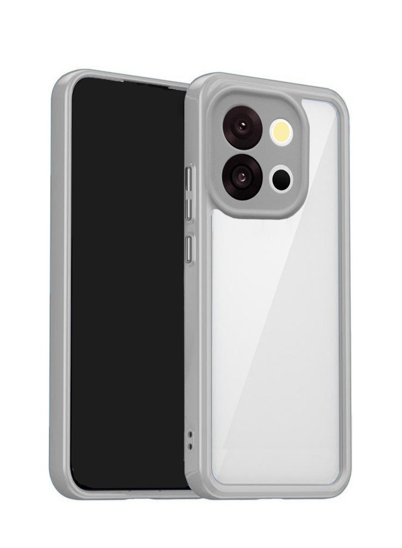 Wtech OnePlus 13T 5G 2025 Shockproof Silicone Soft TPU Back PC Protective Phone Cover Case - Clear/Grey - Image 1