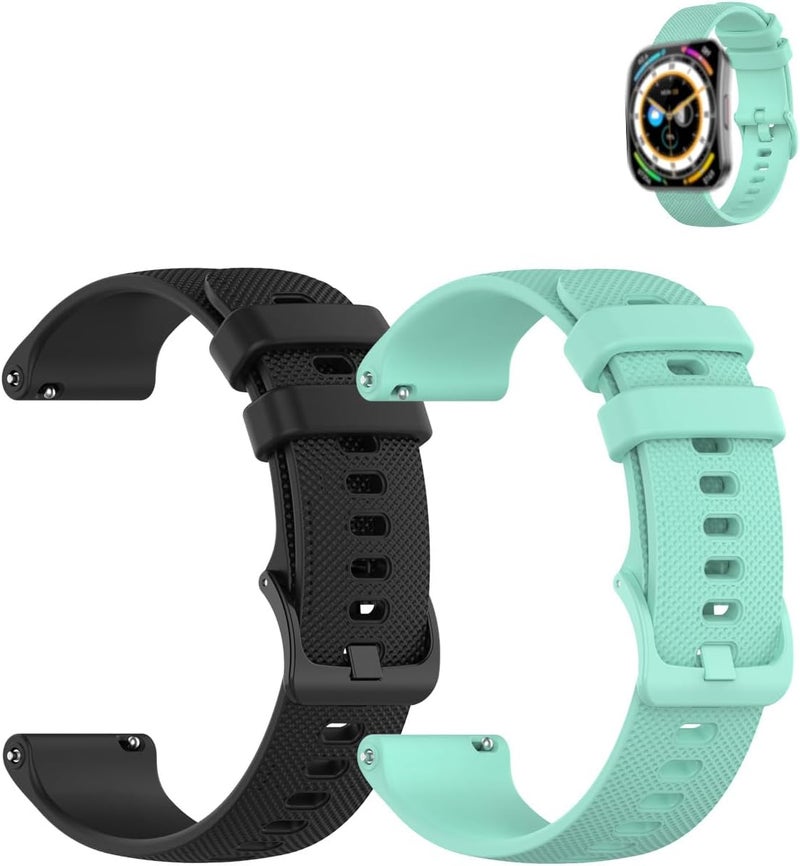 WUNIAK Compatible for Williben Smart Watch，Replacement New Soft Sport Silicone Waterproof Strap Wristbands for Williben Smart Watch.(Black+Teal Green,2 Pack) - Image 1
