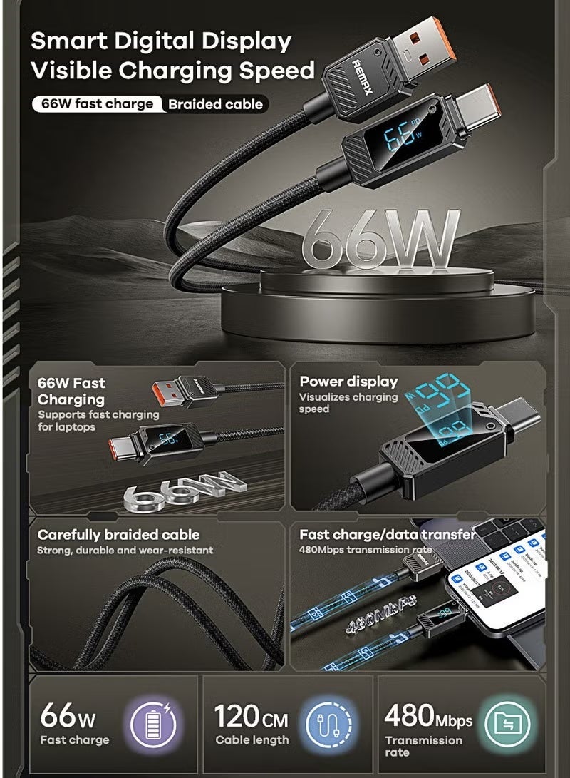 REMAX Type C Data Cable 66W 1.2M Braided USB C Data Cable Fast Charging Durable and Unique with LED Indicator Compatible with iPhone 16 15 Series Samsung Galaxy S24 S23 Z Flip 6 5 Macbook Pro Air Mini iPad White - Image 2