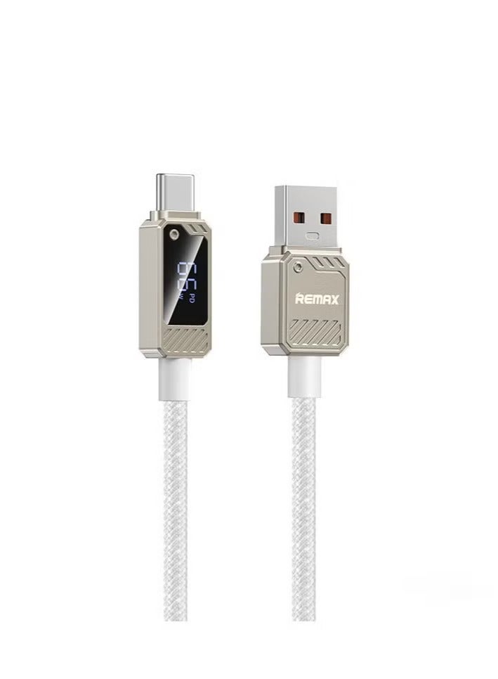 REMAX Type C Data Cable 66W 1.2M Braided USB C Data Cable Fast Charging Durable and Unique with LED Indicator Compatible with iPhone 16 15 Series Samsung Galaxy S24 S23 Z Flip 6 5 Macbook Pro Air Mini iPad White - Image 1